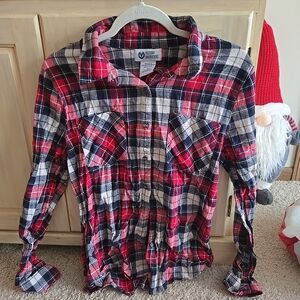 Victory Outfitters Womens Red & Blue Plaid Cotton Long Sleevd Button Down Top